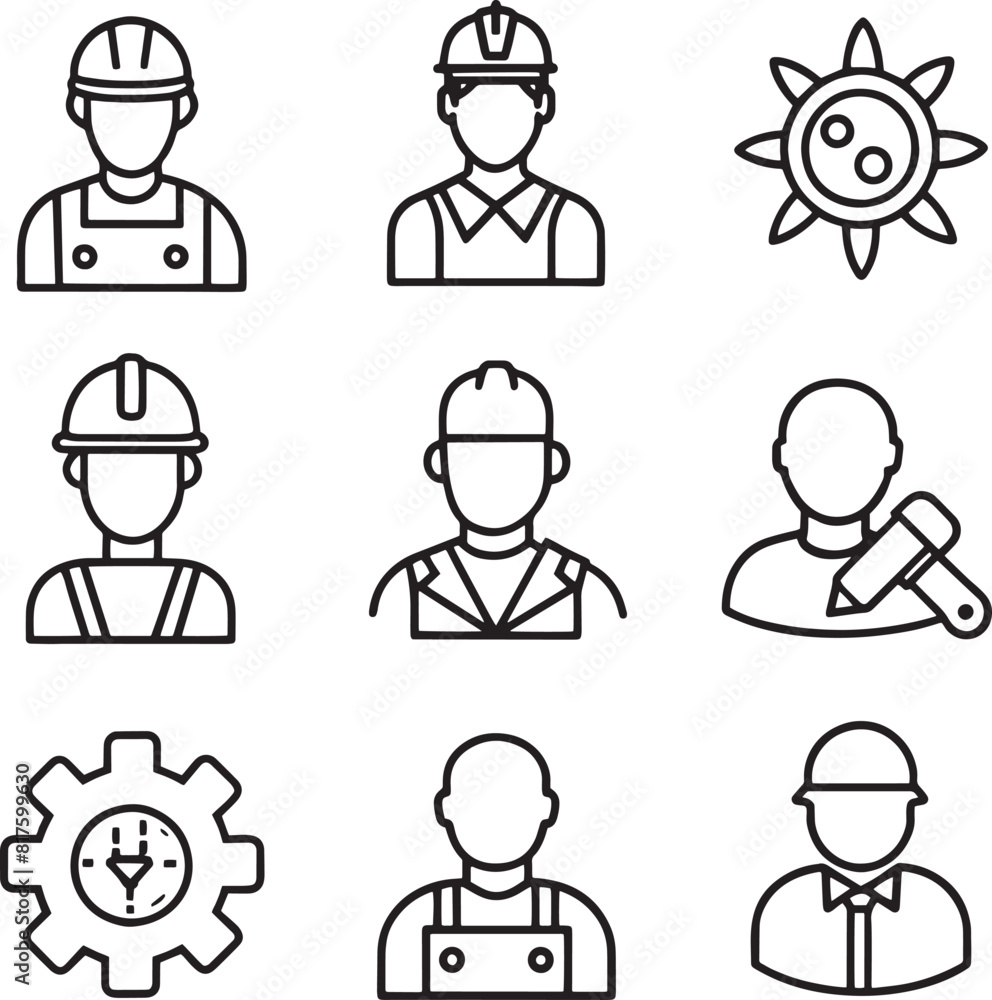 set of worker icon illustration isolated in white background set of worker icon illustration isolated in white background