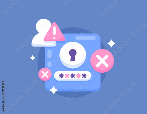 account error. wrong or incorrect password. warning or notification. account symbol, cross, and keyhole. security and protection. illustration concept design. graphic elements