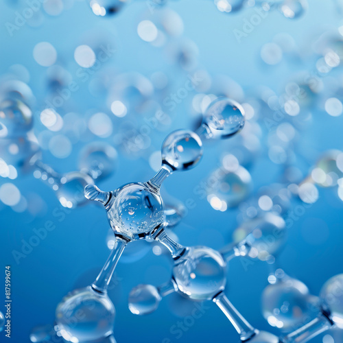 Close-Up of Water Molecules on Blue Background