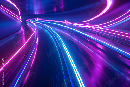 Background of neon light lines in a tunnel