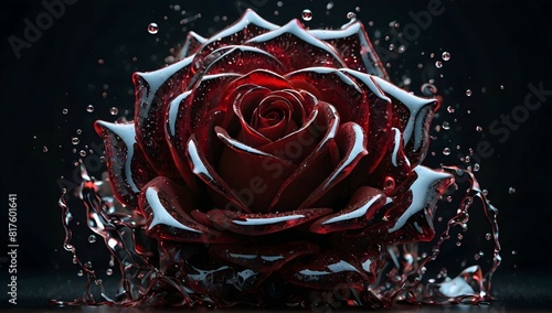 A stunning digital abstract masterpiece that captures the essence of a rose and water fusion. The rose, 
