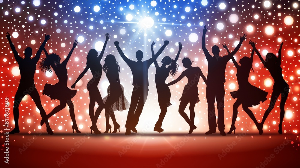 A group of people with arms raised and hands upward on stage A group of people with arms raised and hands upward on stage