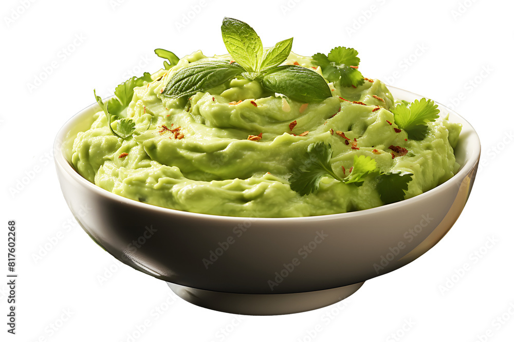 Avocado mashed cream mint leaves on top in white cup and lemon juice isolated on cut out PNG or transparent background. Realistic fruit food clipart template pattern. Avocado mashed cream mint leaves on top in white cup and lemon juice isolated on cut out PNG or transparent background. Realistic fruit food clipart template pattern.