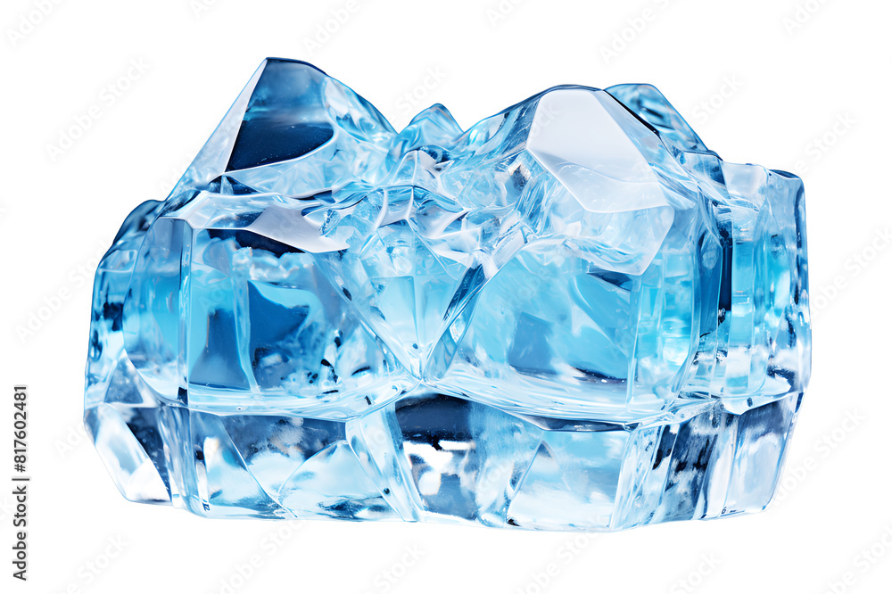 Obraz premium Beautiful light blue Iceberg, Antarctica isolated on cut out PNG or transparent background. Realistic mountain clipart template pattern. Cold weather causes water to turn into ice cubes.