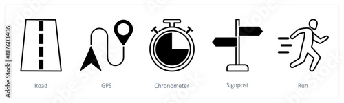 A set of 5 Running icons as road, gps, chronometer