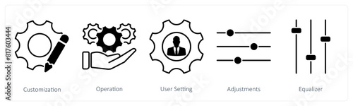 A set of 5 Settings icons as customization, operation, user setting
