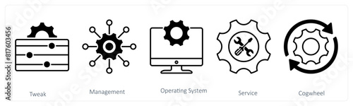 A set of 5 Settings icons as tweak, management, operating systems
