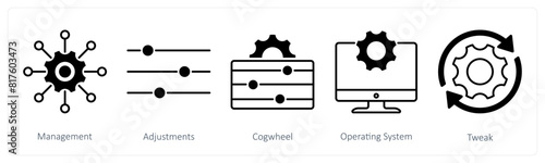A set of 5 Settings icons as management, adjustments, cogwheel