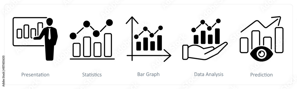 A set of 5 Statistics icons as presentation, statistics, bar graph A set of 5 Statistics icons as presentation, statistics, bar graph