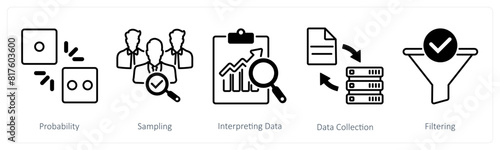A set of 5 Statistics icons as probability, sampling, interpreting data