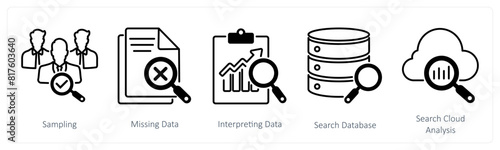 A set of 5 Statistics icons as sampling, missing data, interpreting data