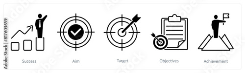 A set of 5 Success icons as success, aim, target