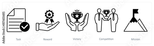 A set of 5 Success icons as task, reward, victory