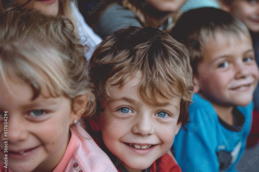Portrait of a smiling little boy and girl looking at the camera Portrait of a smiling little boy and girl looking at the camera