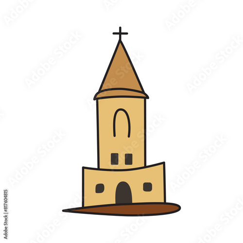 French monastery icon, vector illustration of Mont-Saint-Michel, landmarks in France, Saint Michel building, religious architecture in Europe, traveling and sightseeing, flat cartoon abbey symbol