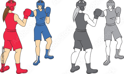ボクシング選手（女性）のイラストセット
