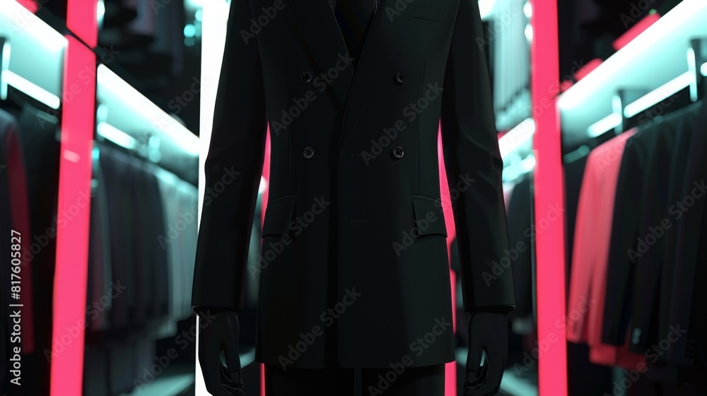 The image shows a man wearing a black suit in a modern and futuristic setting The image shows a man wearing a black suit in a modern and futuristic setting