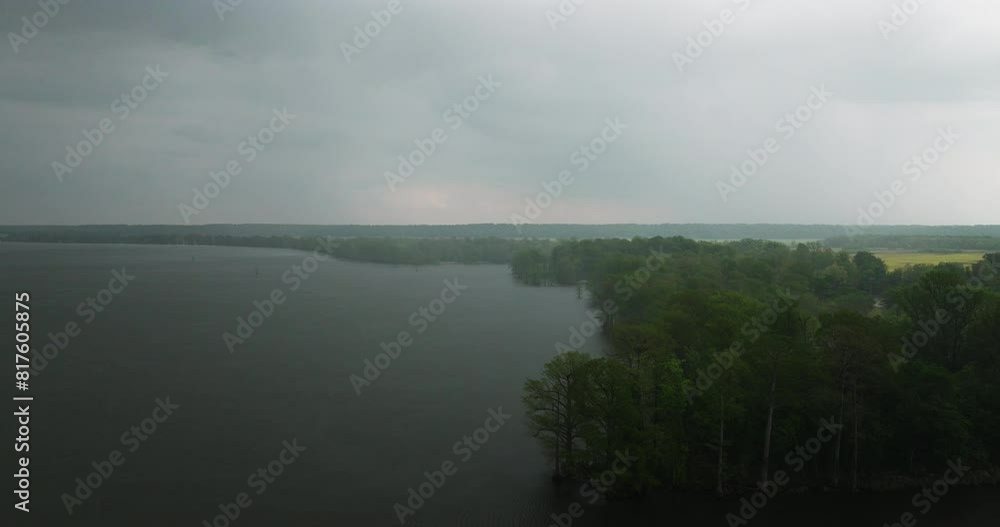 Reelfoot Lake State Park On A Rainy Day In Tennessee, United States - Aerial Shot Reelfoot Lake State Park On A Rainy Day In Tennessee, United States - Aerial Shot