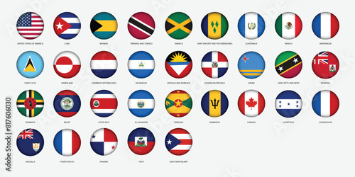 Round Icons of All North America Country Flags