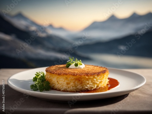 Michelin starred Swiss rstis in fine dining restaurant, cinematic food photography  photo