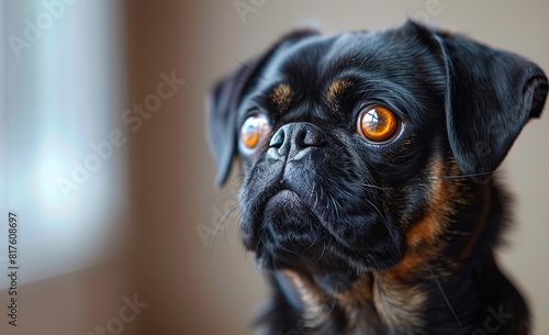 A black and brown dog with orange eyes. photo