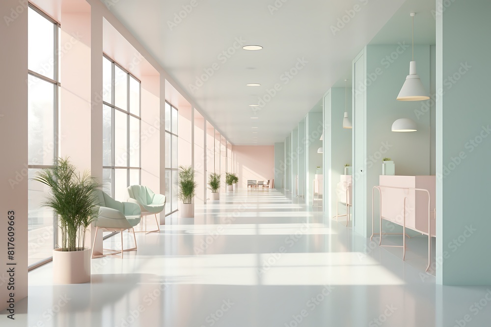 Interior of a modern office with a long corridor. Interior of a modern office with a long corridor.