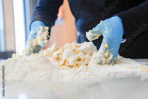 chef is preparing and baking dough