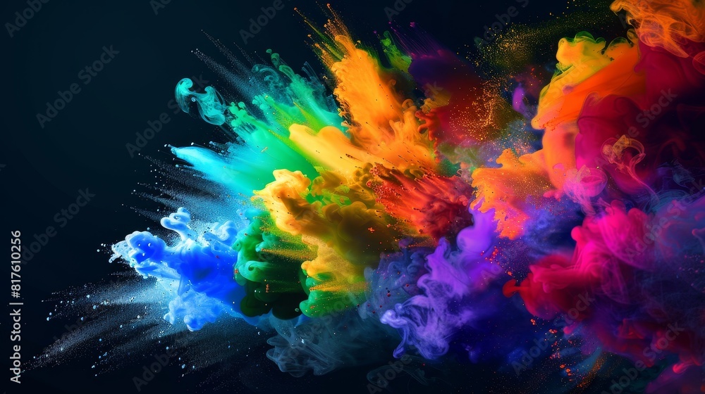 A dynamic explosion, where colored powders take the stage A dynamic explosion, where colored powders take the stage