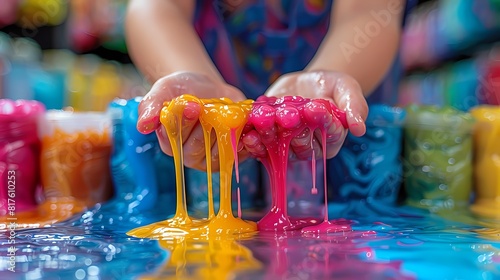 A DIY slime making station where kids can mix and create their own gooey concoctions in vibrant colors