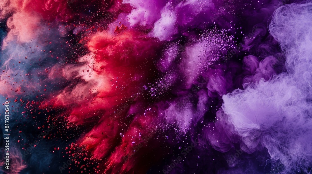 Fototapeta premium A spectrum of powders mid-explosion, from red to purple