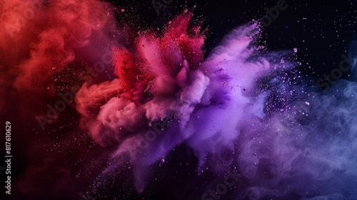 A spectrum of powders mid-explosion  from red to purple