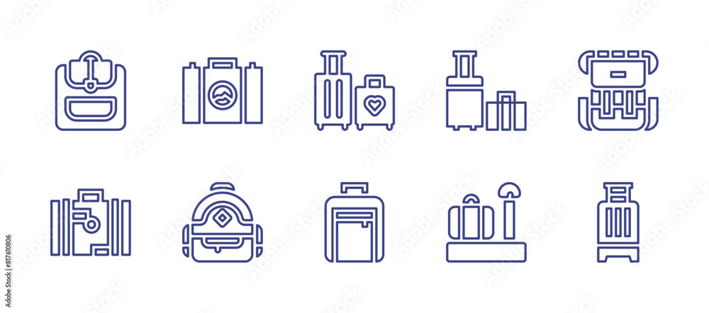 Luggage line icon set. Editable stroke. Vector illustration. Containing luggage, suitcase, travel, backpack, baggage.
