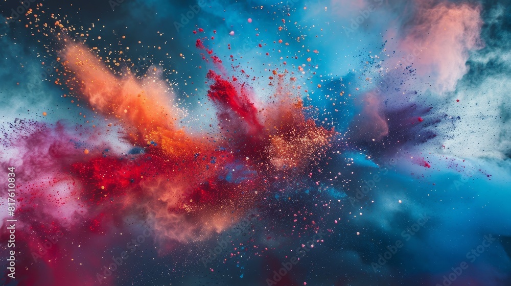 A visual effect of colored powders, dynamic and mesmerizing A visual effect of colored powders, dynamic and mesmerizing