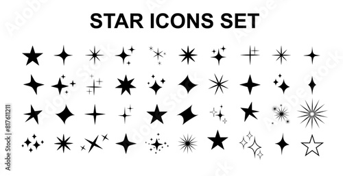 Star icons set. Hand drawn star signs. Doodle star set.