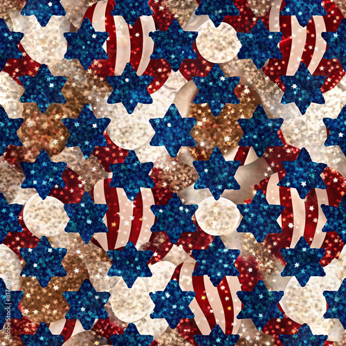 3D 4th of July Sequin Glitter Seamless Pattern Repeating File for Fabric 