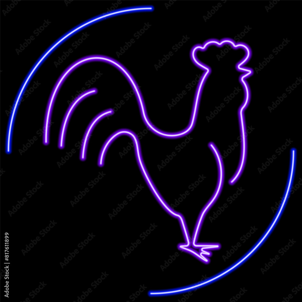 rooster neon sign, modern glowing banner design, colorful modern design trend on black background. Vector illustration. rooster neon sign, modern glowing banner design, colorful modern design trend on black background. Vector illustration.