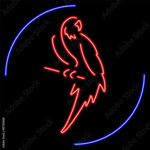parrot neon sign, modern glowing banner design, colorful modern design trend on black background. Vector illustration.