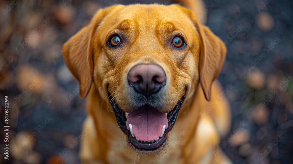A dog is smiling and looking at the camera. A dog is smiling and looking at the camera.