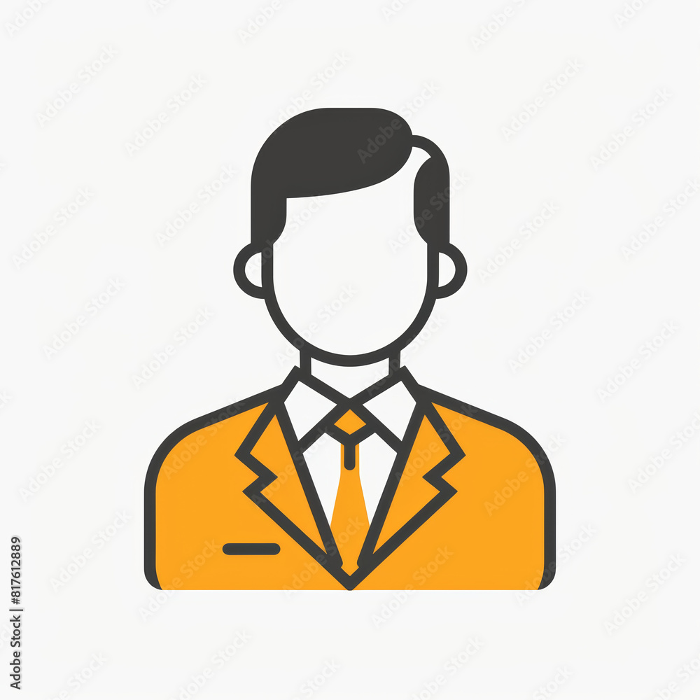 Orange icon of businessman, upper body, dark hair, wearing suit and tie. Orange icon of businessman, upper body, dark hair, wearing suit and tie.