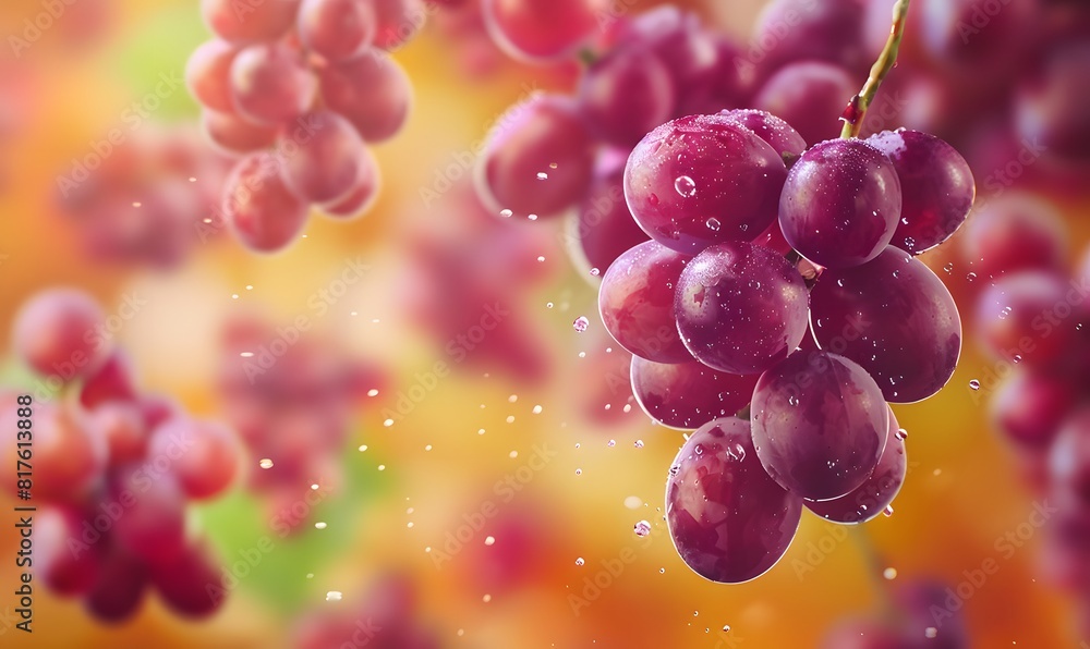 Close up of grape flying in the air a colorful background , Generative AI Close up of grape flying in the air a colorful background , Generative AI