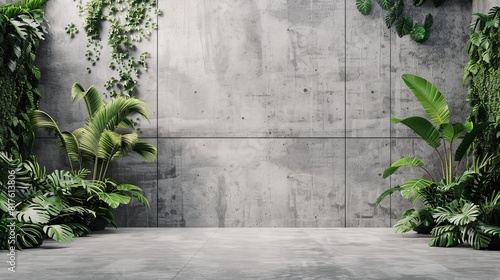 plants growing on a concrete wall background