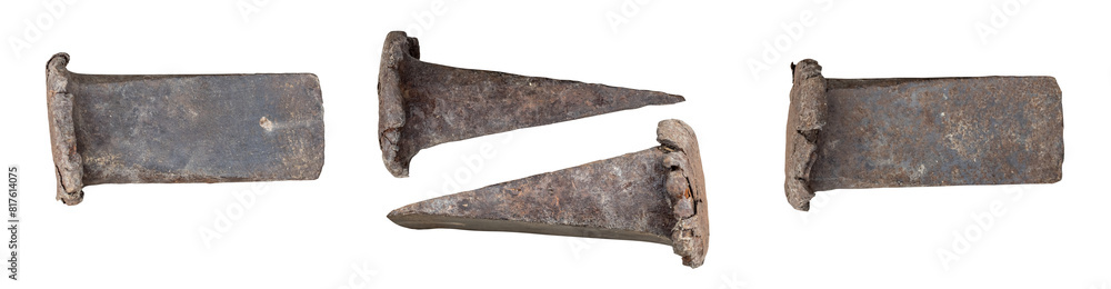 Fototapeta premium Old rusty metal tool for wood cutters isolated on transparent background. 