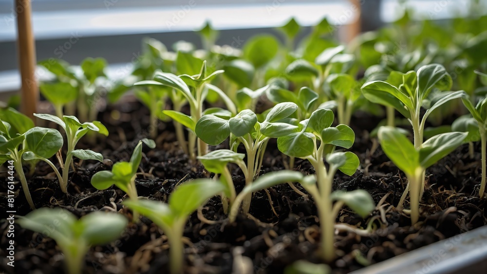 Close ups of sunflower sprouts capturing their tender green growth Close ups of sunflower sprouts capturing their tender green growth