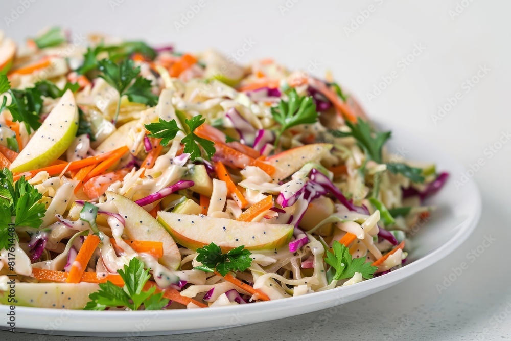 Elegant Presentation of Apple Coleslaw on a White Plate Elegant Presentation of Apple Coleslaw on a White Plate