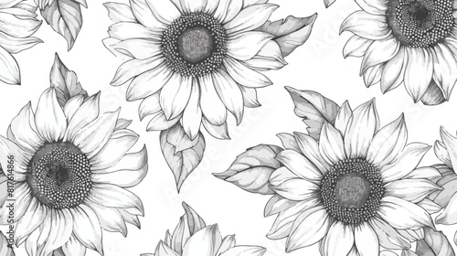 Monochrome floral seamless pattern with sunflower hea photo