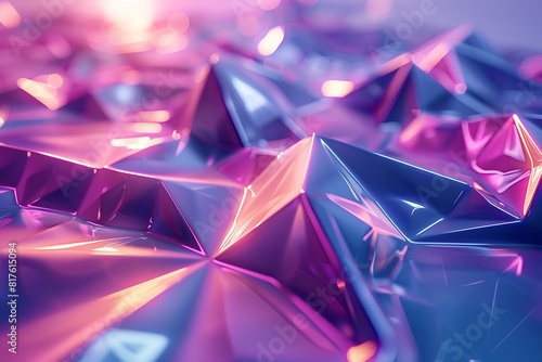 A colorful array of purple and blue triangles scattered across the background