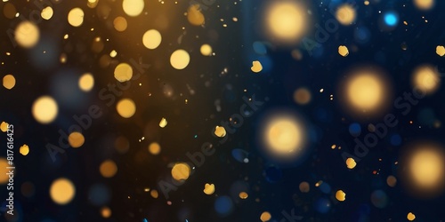 abstract background with dark blue and gold particles. Christmas and new year golden light particles illuminate bokeh in the background. photo
