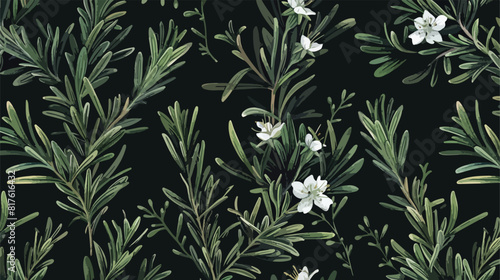 Natural seamless pattern with green rosemary plants a