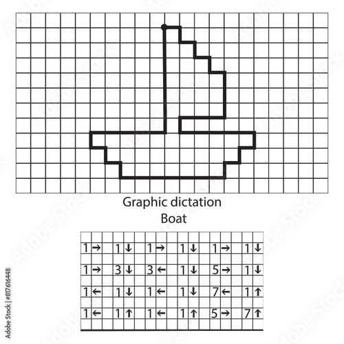 Graphic dictation boat educational game for preschool children vector icon