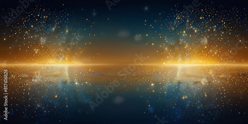 Holiday illumination and decoration concept Christmas golden bokeh lights on dark blue background